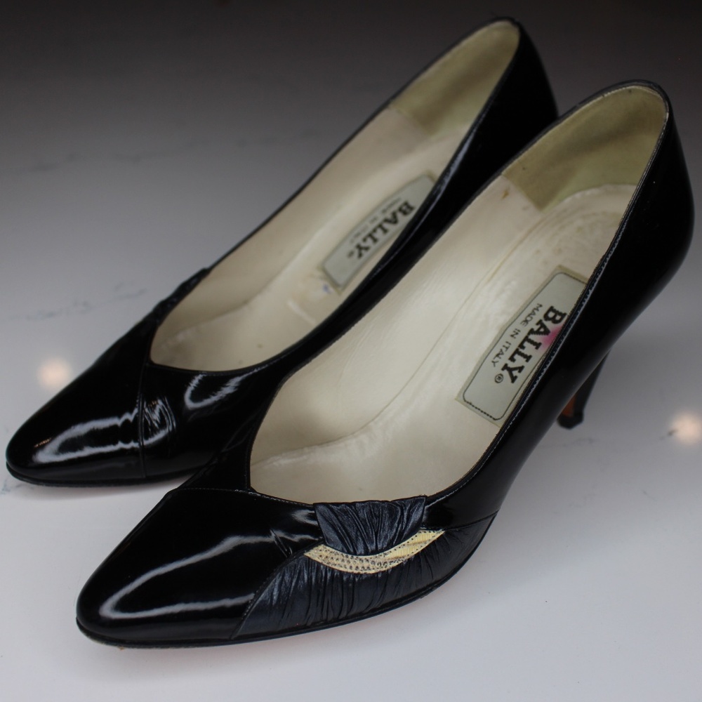 Bally Black Leather Short Heels with Gold Accent